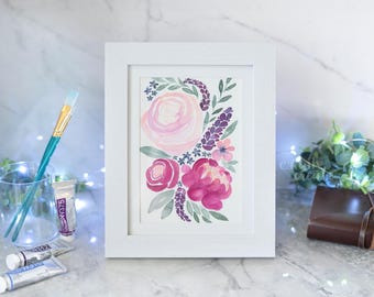 ORIGINAL Framed Hand-Painted Watercolor Floral Painting