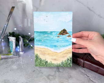 ORIGINAL Hand-Painted Watercolor Artwork | Calm Ocean Seascape Beach Landscape Painting
