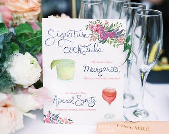 CUSTOM Hand-Painted Wedding Bar Signature Cocktail Drink Menu Bespoke - Digital Download