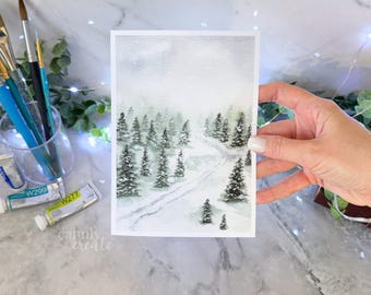 Fine Art Print Watercolor Painting | Snowy Winter Forest Christmas Tree Painting