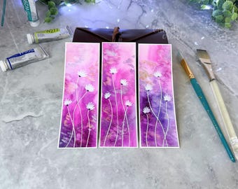 One Hand-Painted Watercolor Pink Floral Bookmark