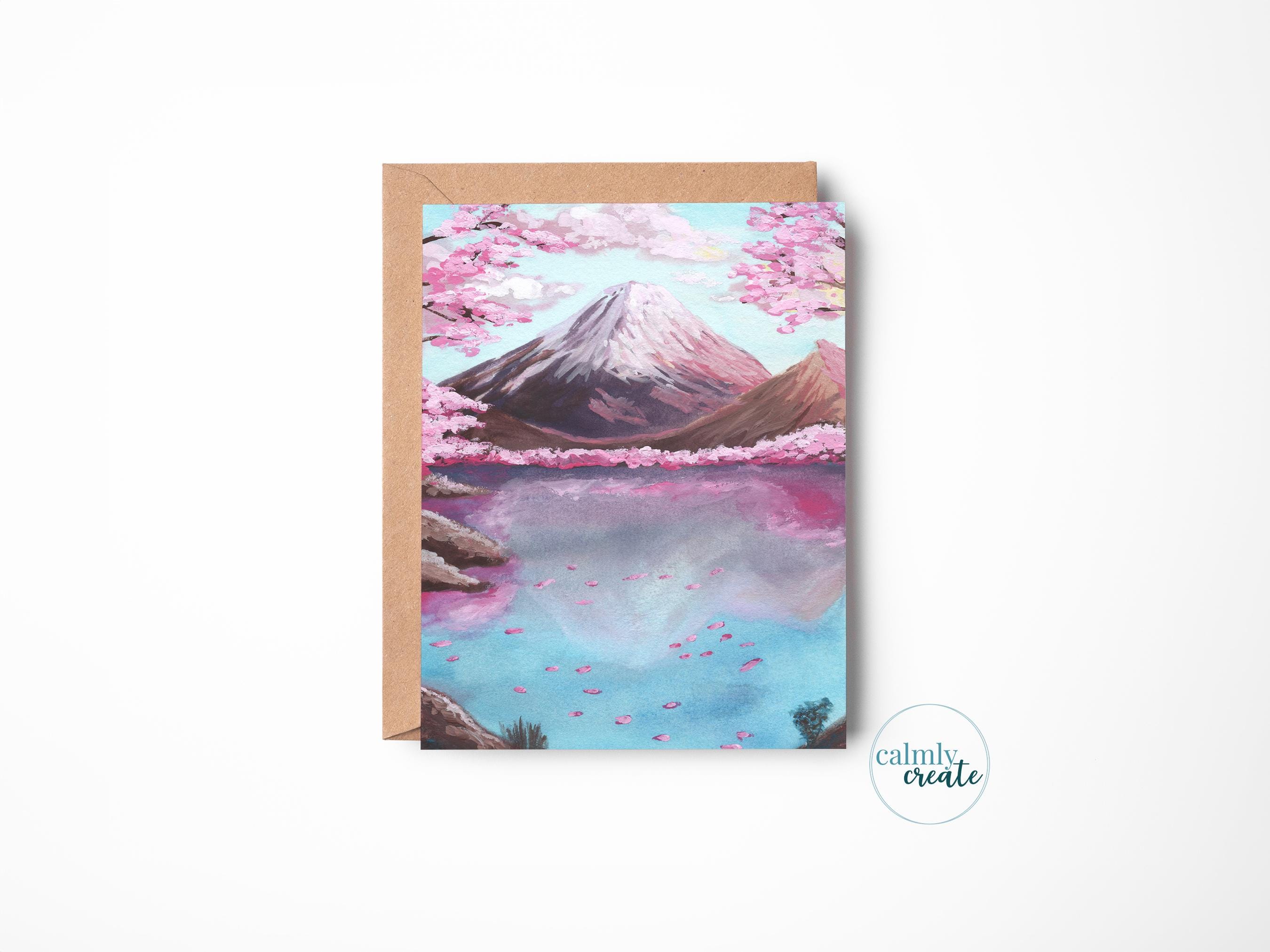 Hand-made Japanese Cherry Blossom Greeting Card Stationery | Blank ...