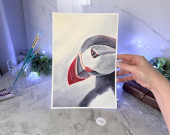 ORIGINAL Hand-Painted Watercolor Painting of a Puffin Bird