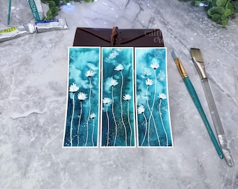 One Hand-Painted Watercolor Blue Floral Bookmark
