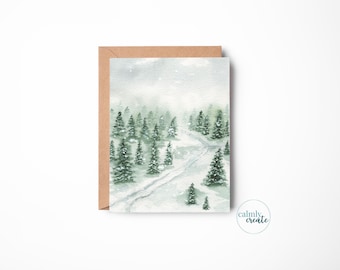 Handmade Greeting Card Stationery Snowy Christmas Winter | Blank Inside | A2 Size 4.25in x 5.5in
