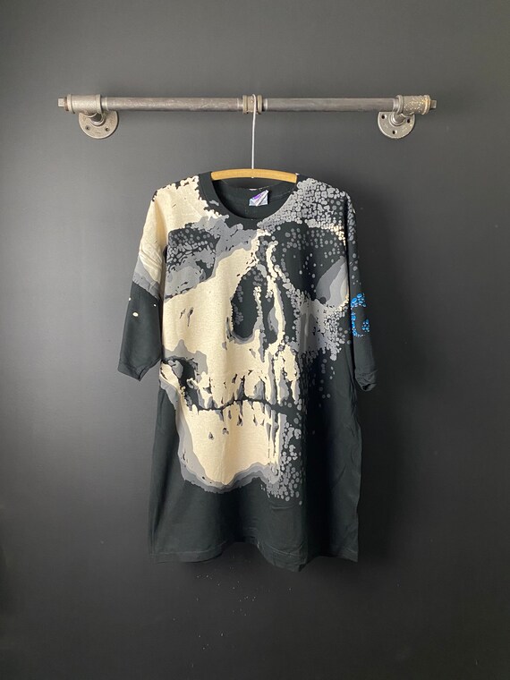 Vintage Liquid blue Skull all over print tshirt