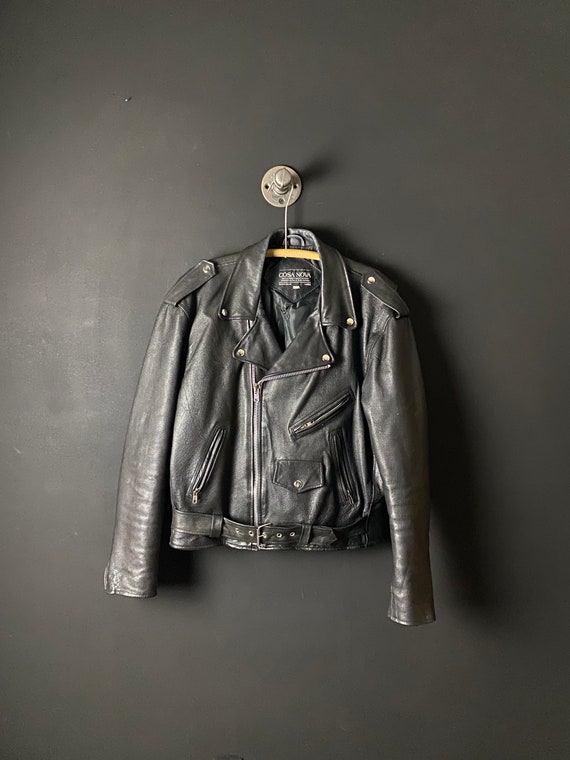 vintage leather black motorcycle jacket 80s