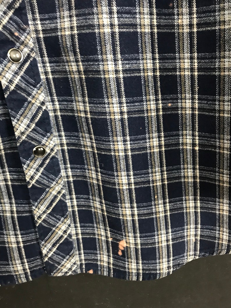 Upcyled vintage embroidered flannel medium Dickies blue