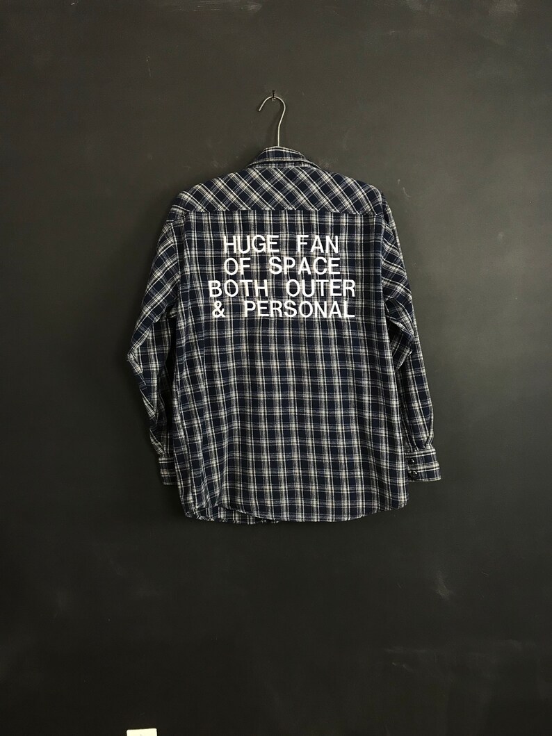 Upcyled vintage embroidered flannel medium Dickies blue