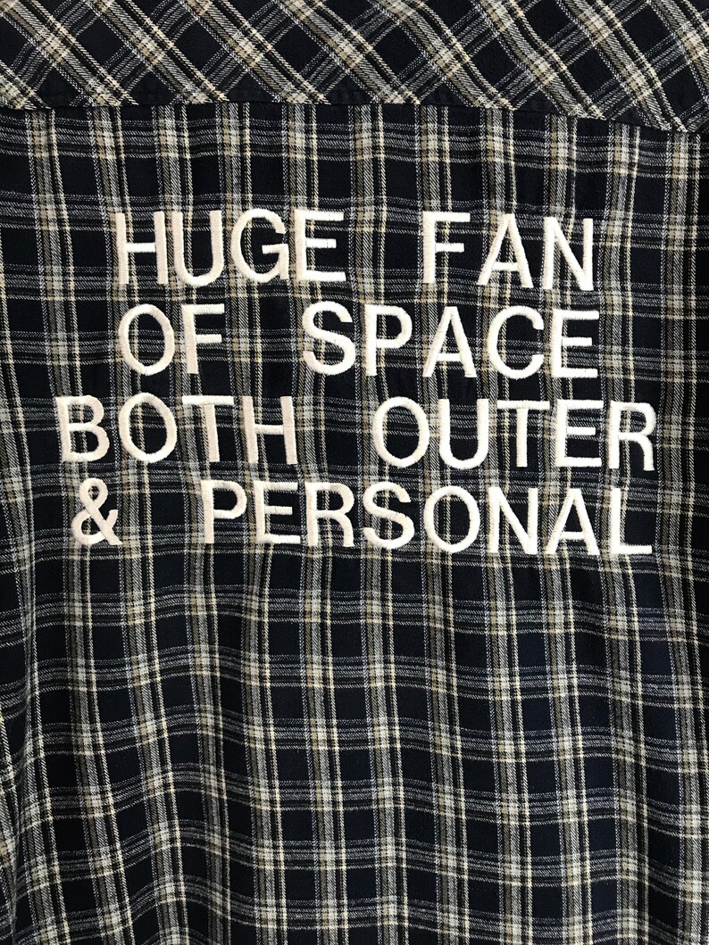 Upcyled vintage embroidered flannel medium Dickies blue