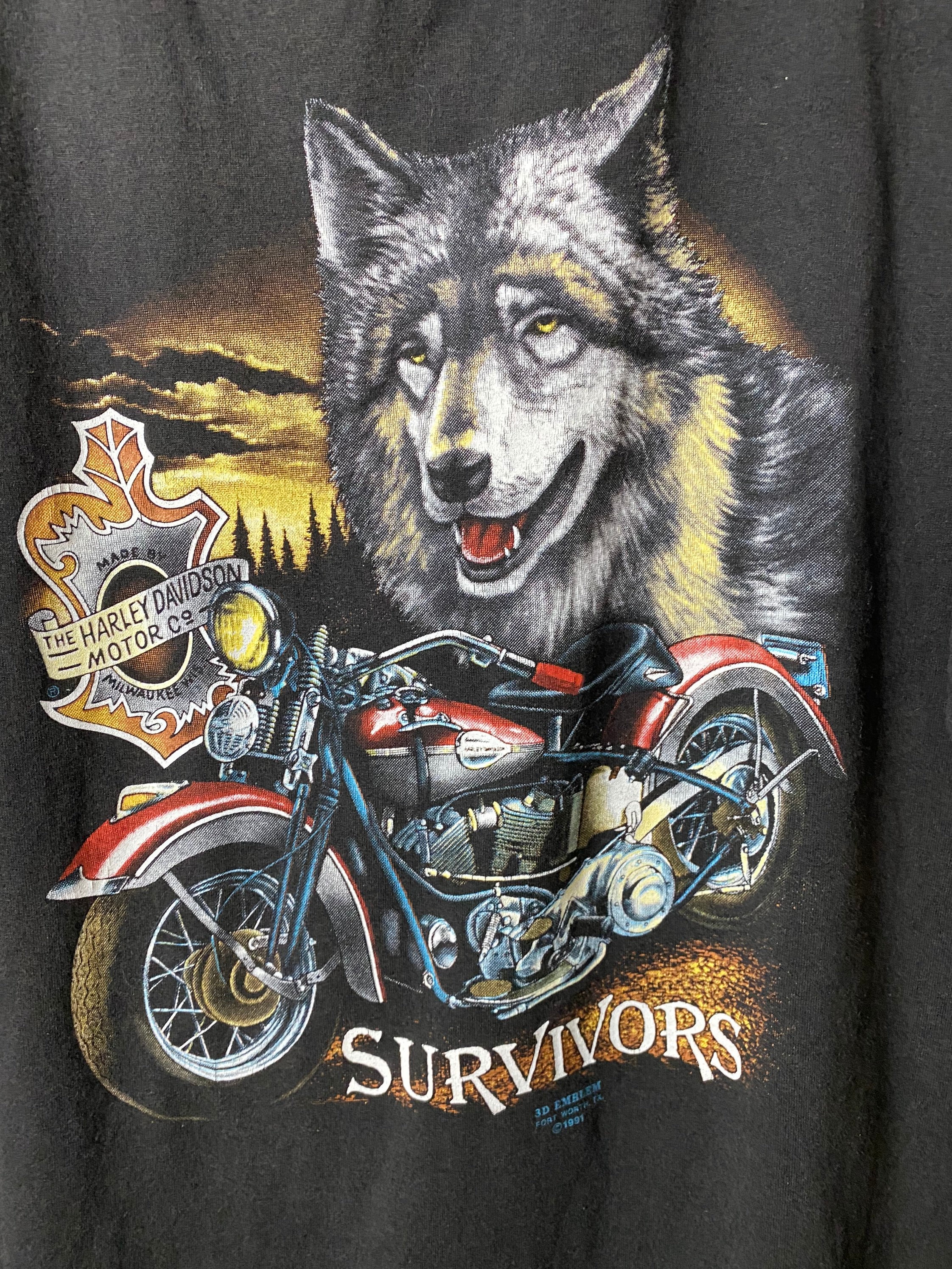 ハーレー　ヴィンテージ　Tシャツ　3D EMBLEM 90s harley 菅田 Vintage 3D Emblem Harley Davidson Survivors T-shirt - Etsy