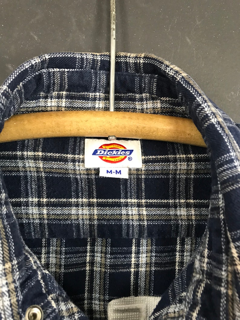 Upcyled vintage embroidered flannel medium Dickies blue