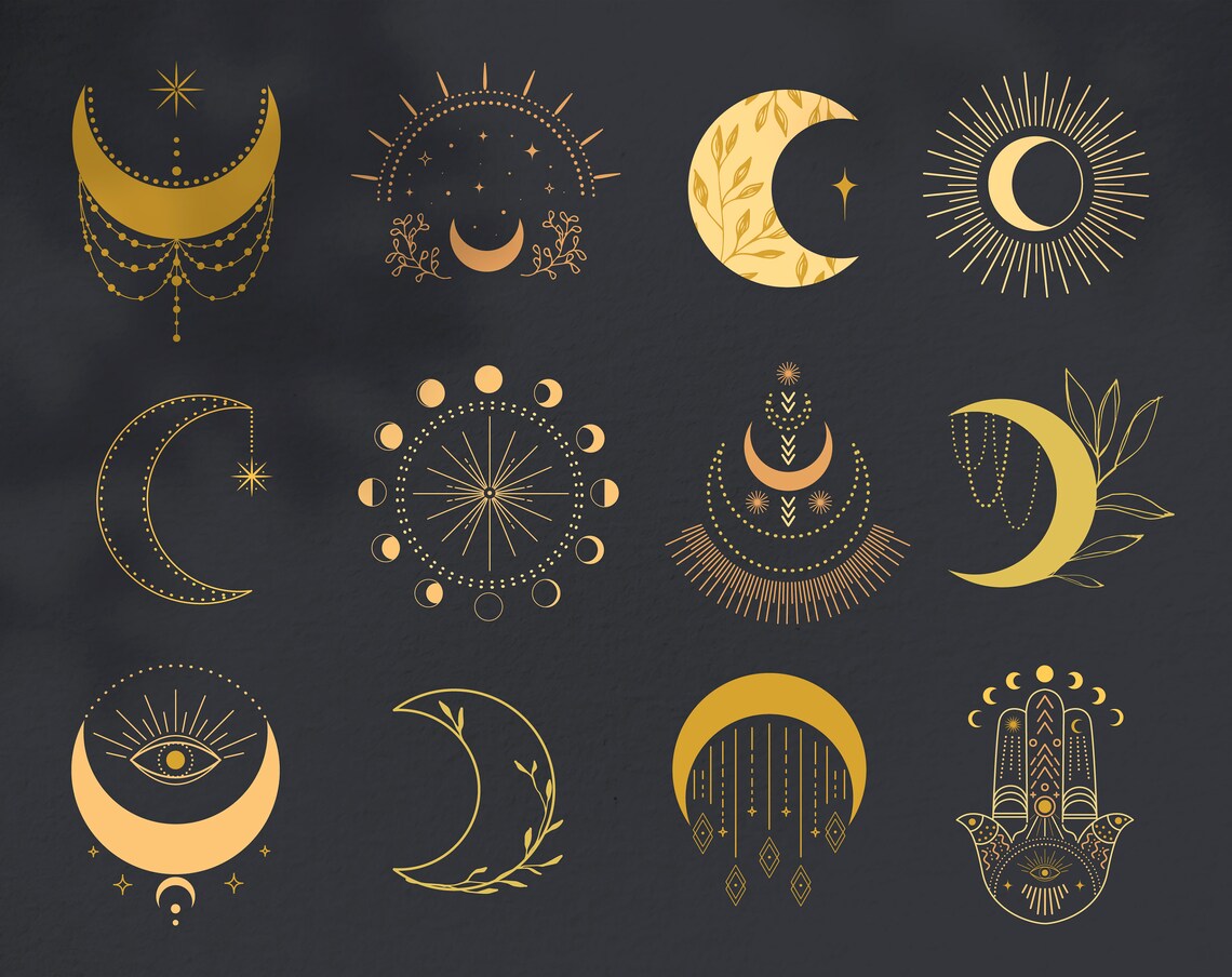 Celestial Worlds Moon phases Witch Boho Clip Art Tattoo | Etsy