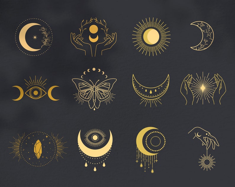 Magic Moon Moon phases Witch Boho Clip Art Tattoo Logo | Etsy