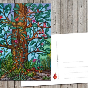 Carte postale d’art « Nous sommes une famille » oiseaux sur un arbre