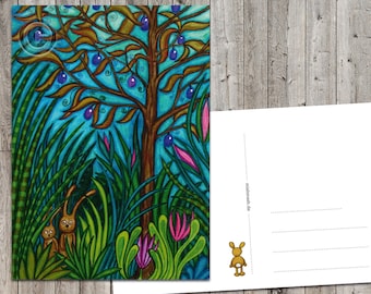Postkarte mit 2 Hasen im Zauberwald Kunstpostkarte