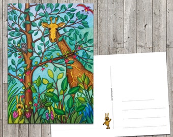 Giraffe - Postkarte Giraffe und Hase Karte