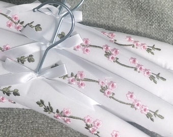 Catherine Pink -  our Luxury Padded White Cotton Clothes Hangers with Beautiful Pink Garland Embroidery