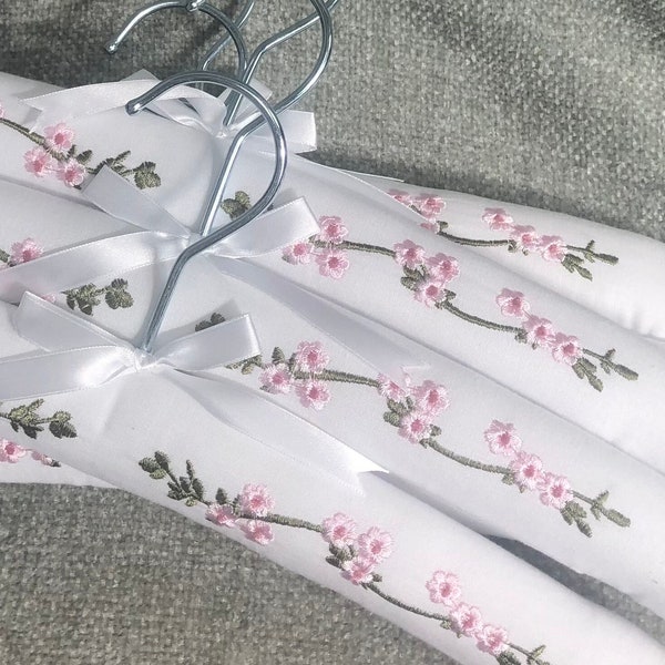 Catherine Pink -  our Luxury Padded White Cotton Clothes Hangers with Beautiful Pink Garland Embroidery