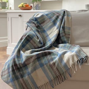 Stewart Muted Blue Soft Recycled Wool Mix Blanket/Throw by Florence Lilly