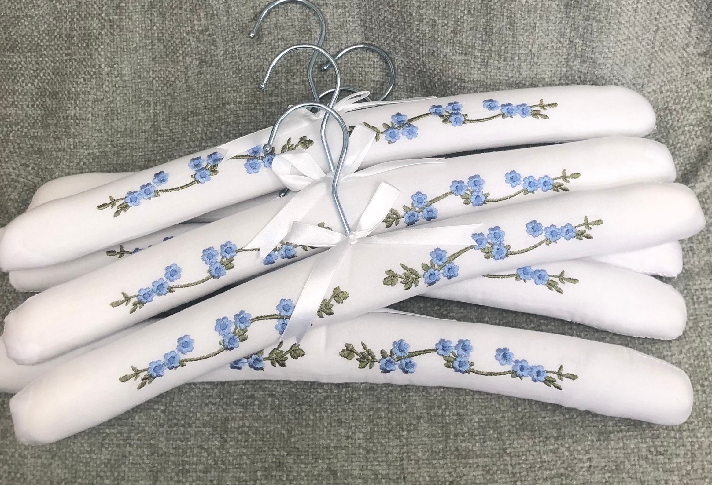 Catherine Blue -  our Luxury Padded White Cotton Clothes Hangers with Beautiful Blue Garland Embroidery