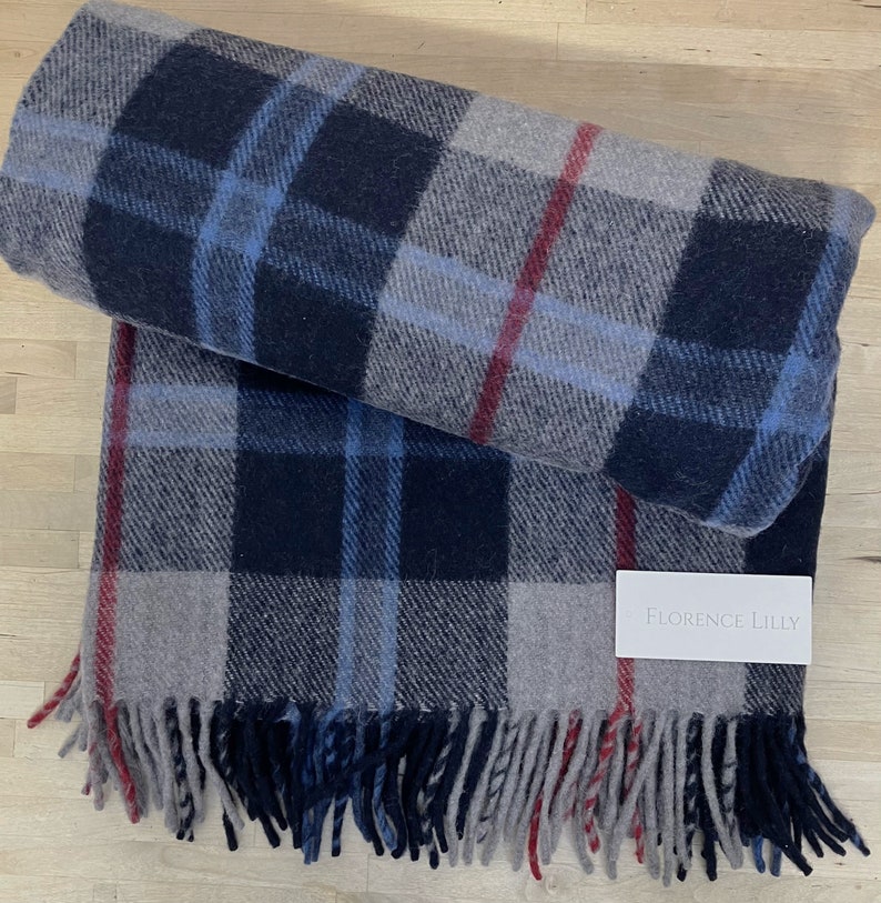 Recycled Wool Tartan Check Blankets, Throws by Florence Lilly Douglas Navy Tartan