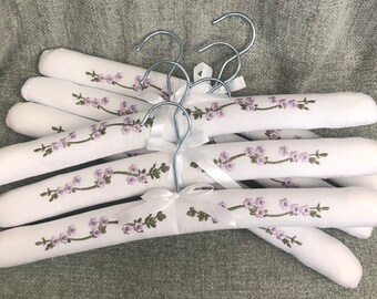 Catherine Lilac -  our Luxury Padded White Cotton Clothes Hangers with Beautiful Lilac Garland Embroidery