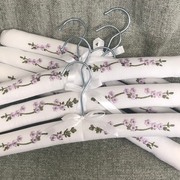Catherine Lilac -  our Luxury Padded White Cotton Clothes Hangers with Beautiful Lilac Garland Embroidery