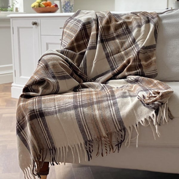 Stewart Natural Dress Tartan Recycled Wool Blanket/Throw by Florence Lilly
