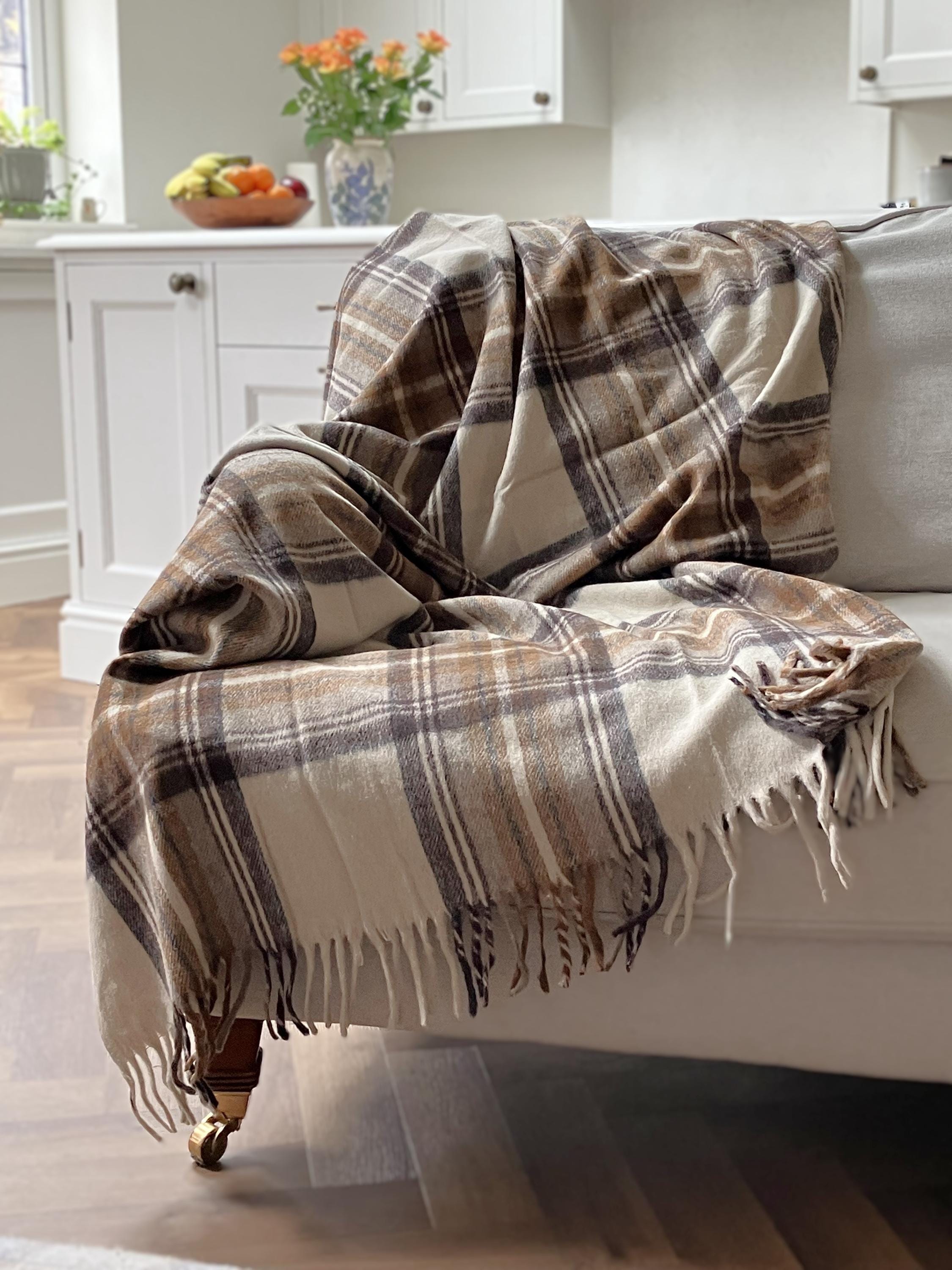 Stewart Natural Dress Tartan Recycled Wool Blanket/Throw by Florence Lilly