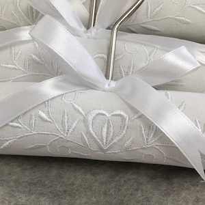 Luxury Padded White Cotton Clothes Hangers with Beautiful Heart and Garland Embroidery