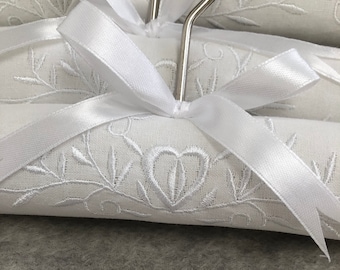 Luxury Padded White Cotton Clothes Hangers with Beautiful Heart and Garland Embroidery