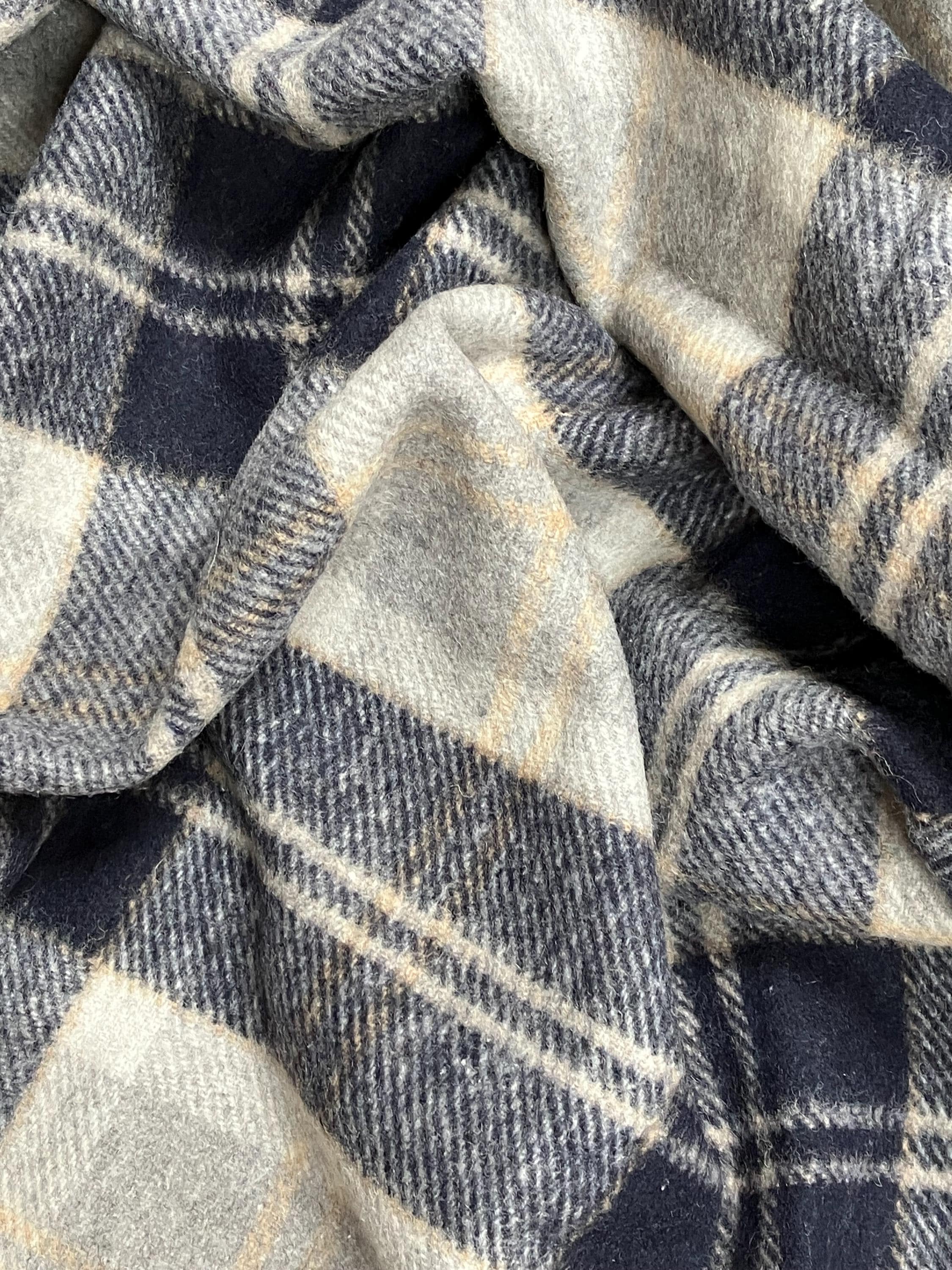 Bannockbane Silver/Dark Navy Tartan Recycled Wool Blanket/Throw by Florence Lilly