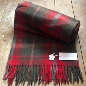 Recycled Wool Tartan Check Blankets, Throws by Florence Lilly Dark Maple
