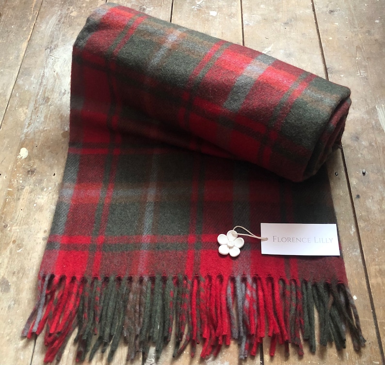 Recycled Wool Tartan Check Blankets, Throws by Florence Lilly Dark Maple