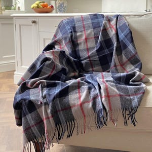 Douglas Navy Tartan Recycled Wool Blanket/Throw by Florence Lilly