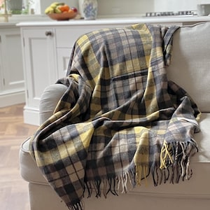 Buchanan Natural Mustard Tartan Recycled Wool Blanket/Throw by Florence Lilly