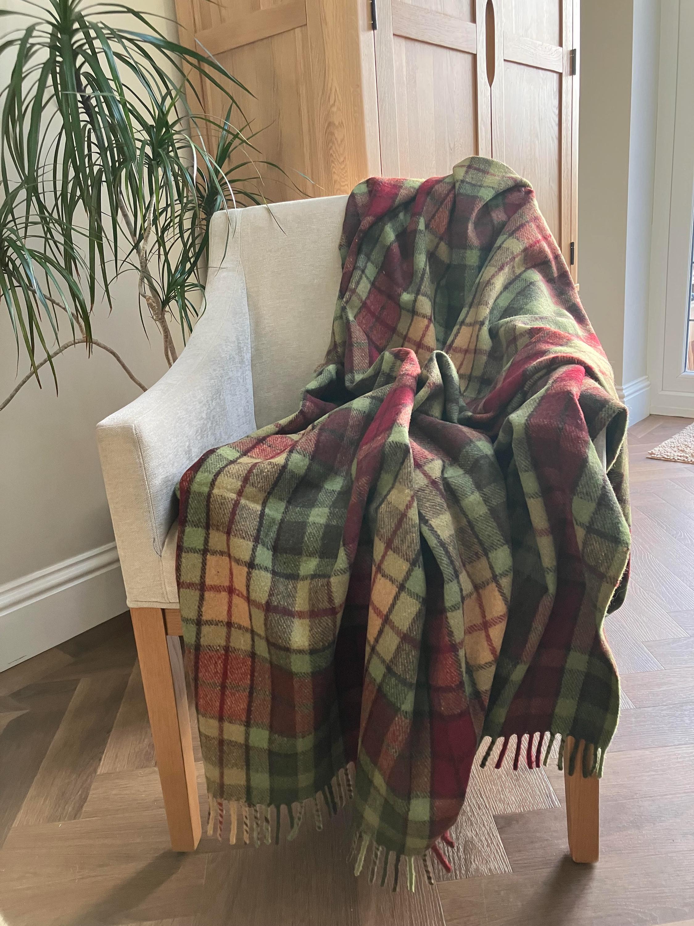 Buchanan Autumn Green Tartan Recycled Wool Blanket/Throw by Florence Lilly