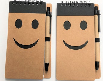 Recycled Smiley Notebooks - Set of 2 - with Carboard Pen and Lined Paper