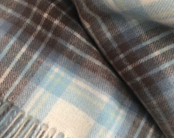 Lambswool Super Soft Cream and Pale Blue Check Blanket, Throw by Florence Lilly