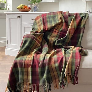 Buchanan Autumn Green Tartan Recycled Wool Blanket/Throw by Florence Lilly