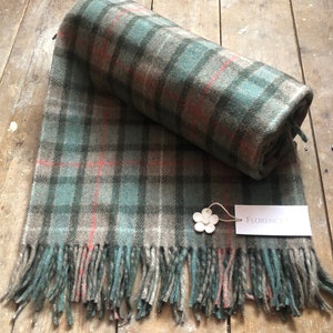 Fraser Hunting Moss Coloured Tartan Recycled Wool Blanket/Throw by Florence Lilly