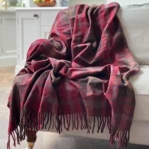 Dark Maple Berry Tartan Recycled Wool Blanket/Throw by Florence Lilly