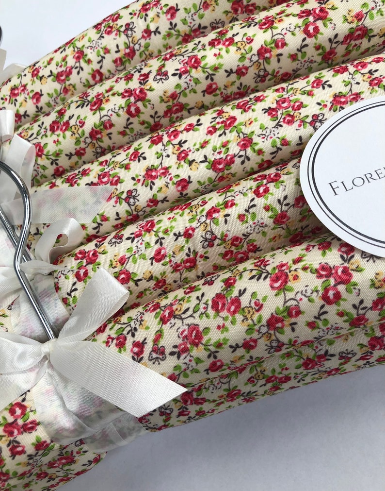 Florence Padded Clothes Hangers in Sets of 5 or 10 with the Bow Ribbon Detail, and a Swivel Hook by Florence Lilly FLORENCE CREAM