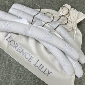 Luxury Padded Clothes Hangers: White Floral Embroidery, Cotton Hangers - Blossom
