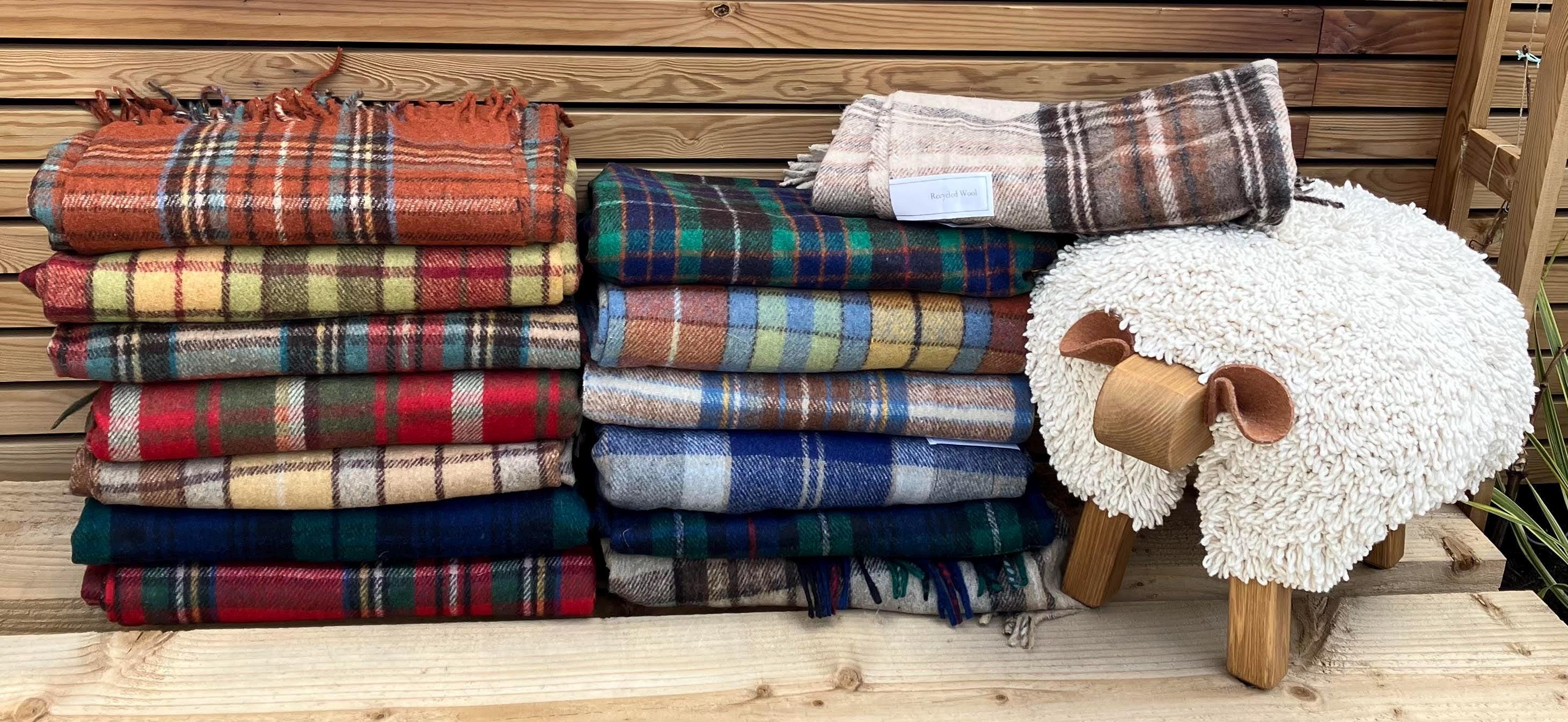Buchanan Autumn Green Tartan Recycled Wool Blanket/Throw by Florence Lilly