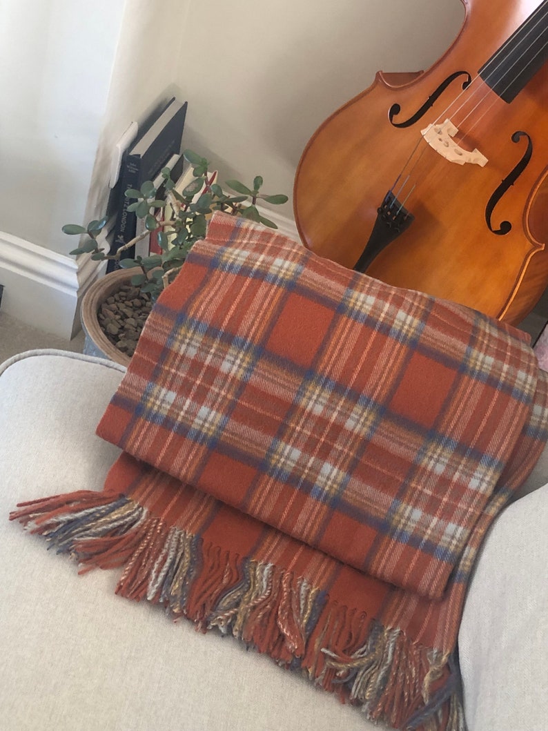 Lambswool Super Soft Rust Check Blanket Throw by Florence Etsy
