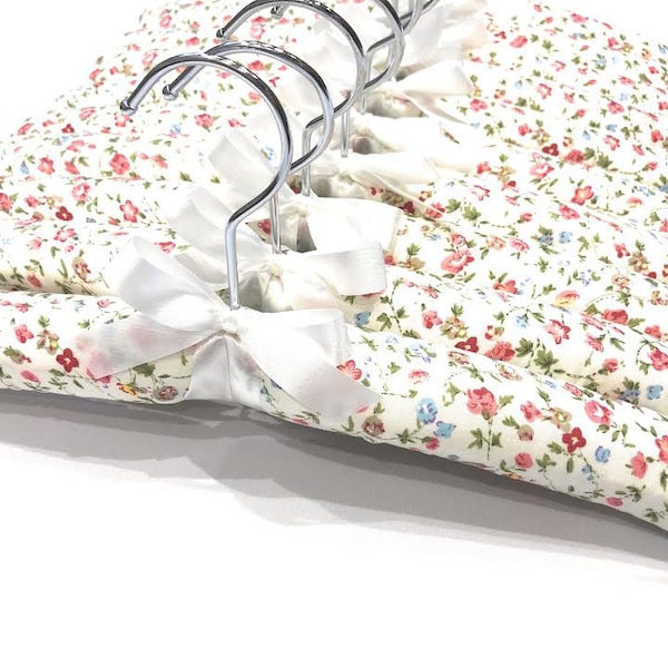 Beatrice Padded Clothes Hangers in Sets of 5 or 10 with the Bow Ribbon Detail, and a Swivel Hook by Florence Lilly