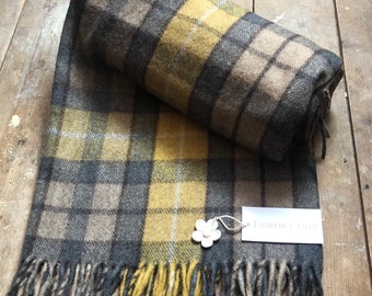 Buchanan Natural Mustard Tartan Recycled Wool Blanket/Throw by Florence Lilly