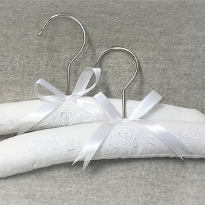 Luxury Padded White Embroidered Childrens Clothes Hangers - Set of 2